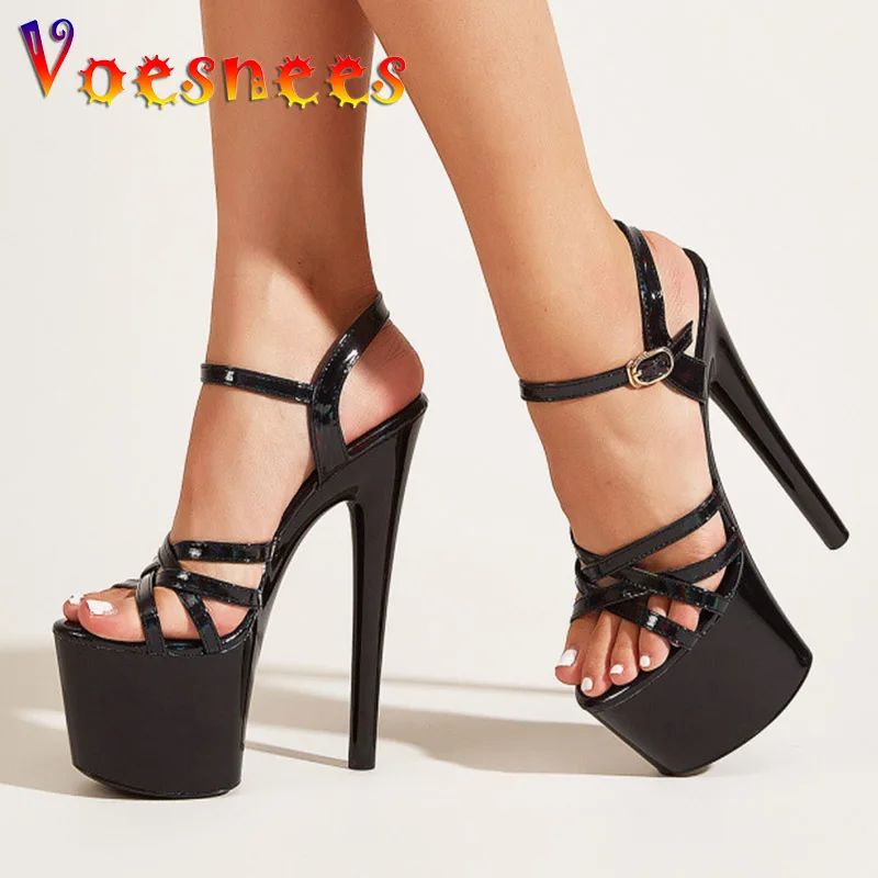 European And American Fashion 17CM High Heels 2023 Summer New Narrow-Band Sandals Sexy Hollow Out Buckle Slim Heel Women\'s Shoes