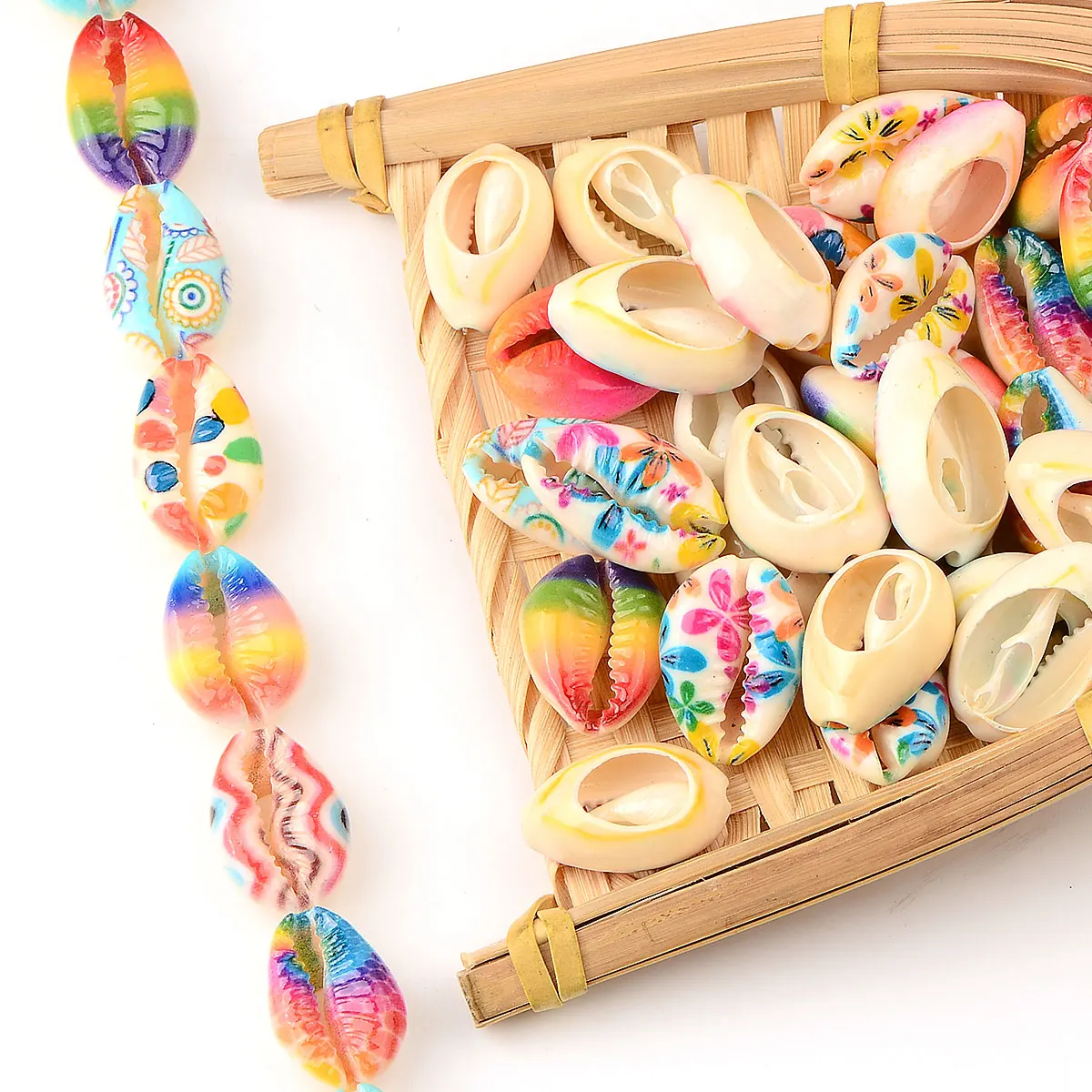 30pcs 1.6cm~1.8cm Random Color Mix Different Shape Different Size Painted Print Shell Beads For Jewelry Making DIY Accessories image 5