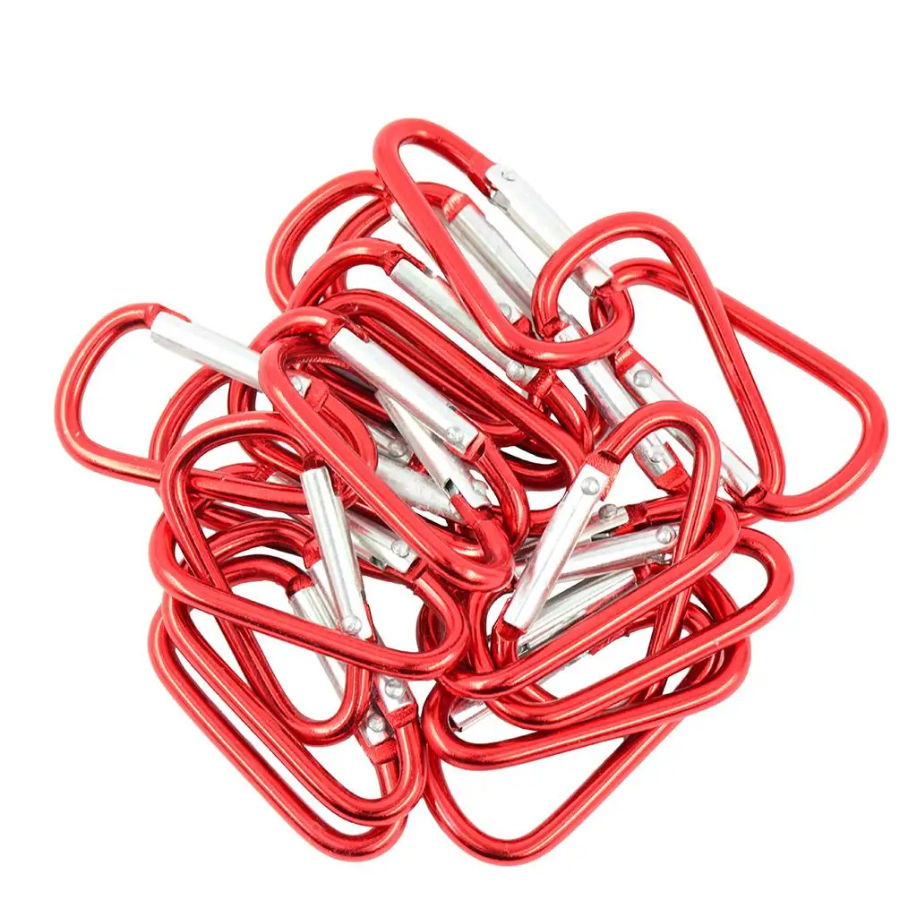 20 Pieces Red D Shaped Aluminum Carabiner Hook Keychain Snap Clip Climbing
