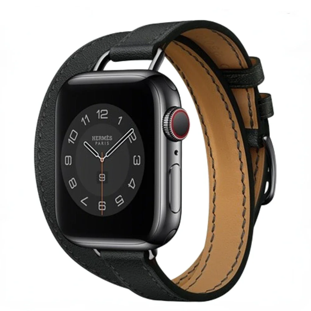 สําหรับ Apple Watch Series 49 มม.45 มม.41 มม.44 มม.40 มม.42 มม.46 มม.Double LOOP สายรัดข้อมือหนัง iWatch Ultra 10 9 8 7 6 5 SE เข็มขัด