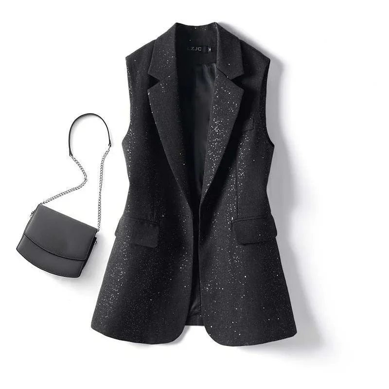 

Slimming High-end Waistcoat for Women Fashionable Sequined Suit Vest 2026 Slimming Spring and Autumn New Sleeveless Style Coat