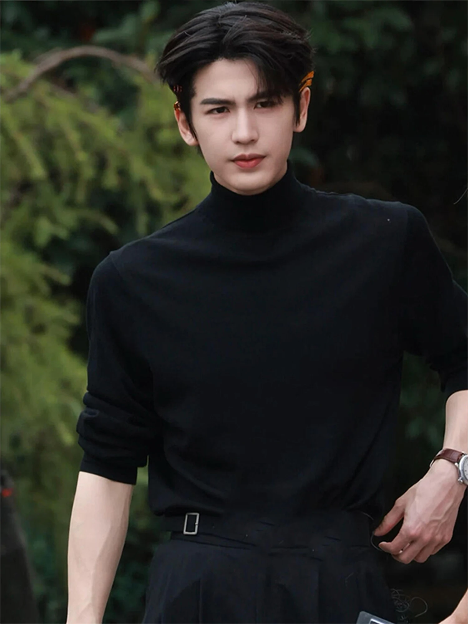 

Bla High Collar Long Sve Men's Knitwear Winter Faion Casual Sle Inner Wear Comfortable Soft Fabric Warm Youthful