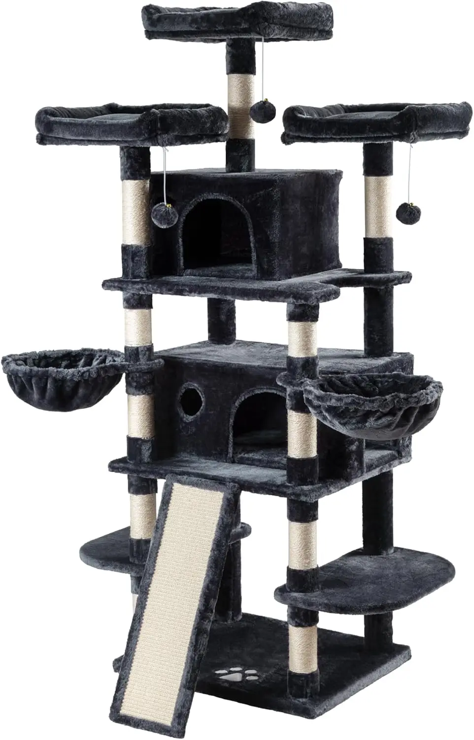 

68 Inches Cat Tree/House and Towers for Big Feline/Scratching Post/Multi-Level Large Kitty Climbing Tree with Condo/Smokey Grey