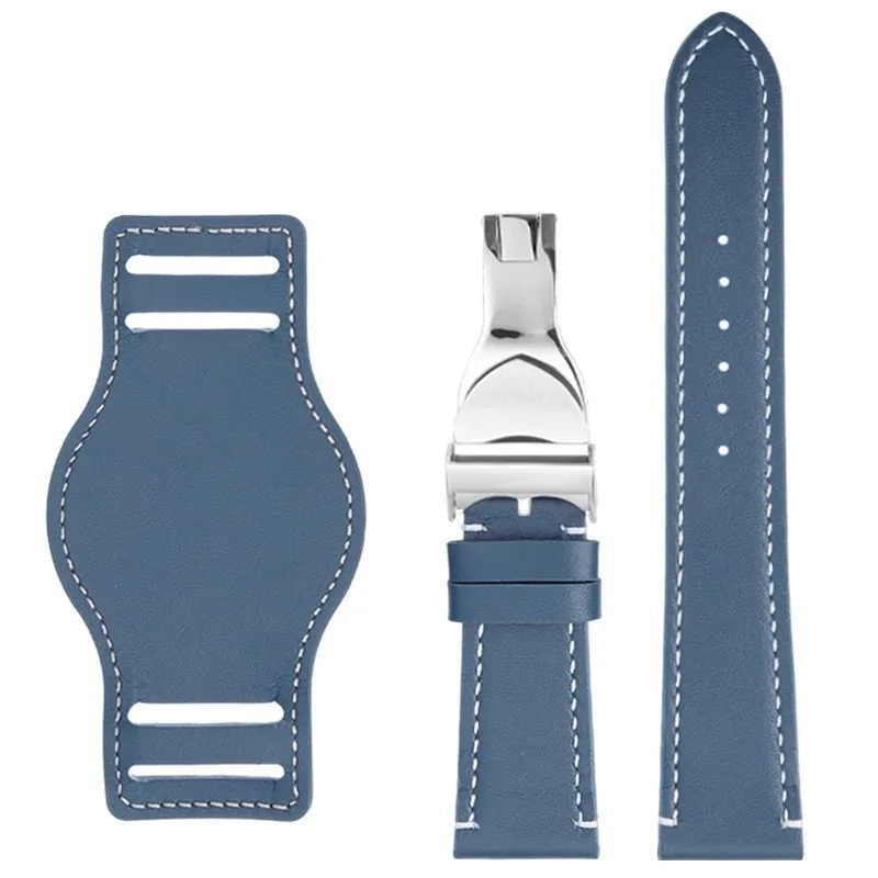 22 مللي متر 20 مللي متر ريترو جلد البقر حزام (استيك) ساعة ل تيودور بلاك باي GMT 1958 M79030 M79250 مشبك قابل للطي أسود أزرق بني مع حزام صينية