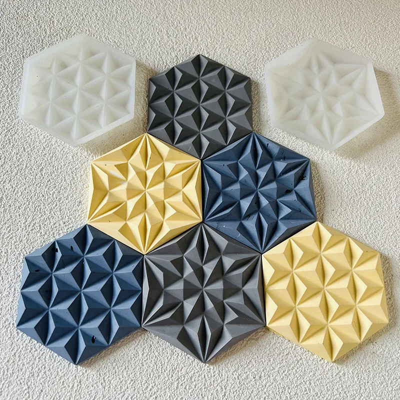 2pcs/Set Geometric Coaster Cement Mold Hexagonal Wall Tile Background Gypsum Silicone Mold DIY Wall Decor Clay Resin Mold