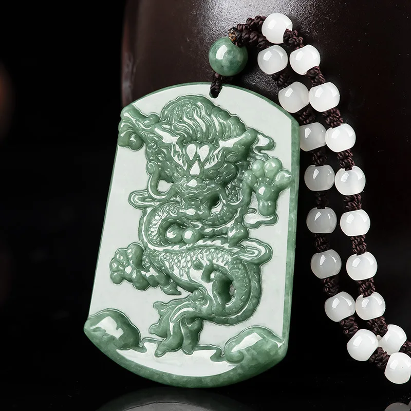 Natural A-grade Jade Bean Seed Mighty Zodiac Dragon Brand Jadeite Pendant For Men's Charms Women's Jewelry Wholesale Drop Ship