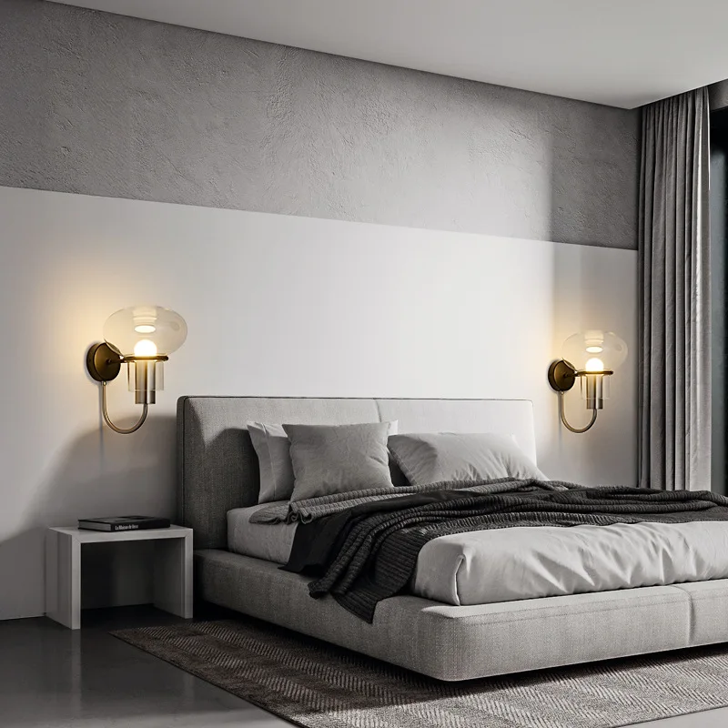 Eenvoudige wandlamp Nordic binnenbedverlichting wandlamp licht luxe gekleurd glas