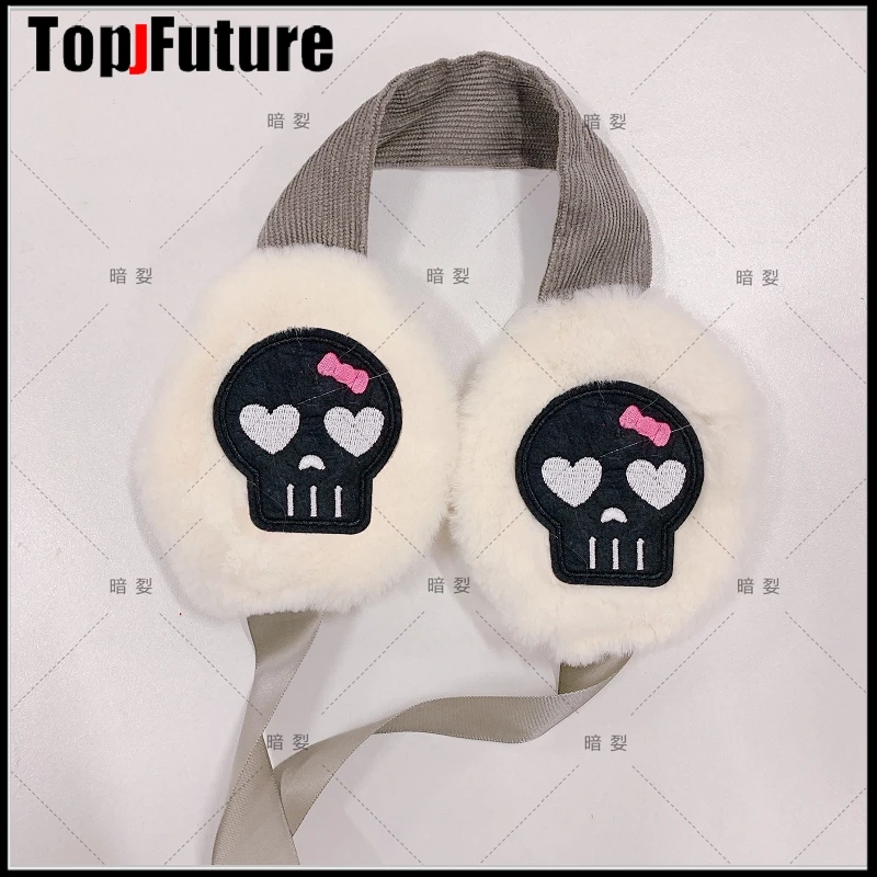 Harajuku Punk Girl Women Plush Goth Warm Earmuffs Gothic Women\'s Lolita Warmer Muff  Winter Warm Headband