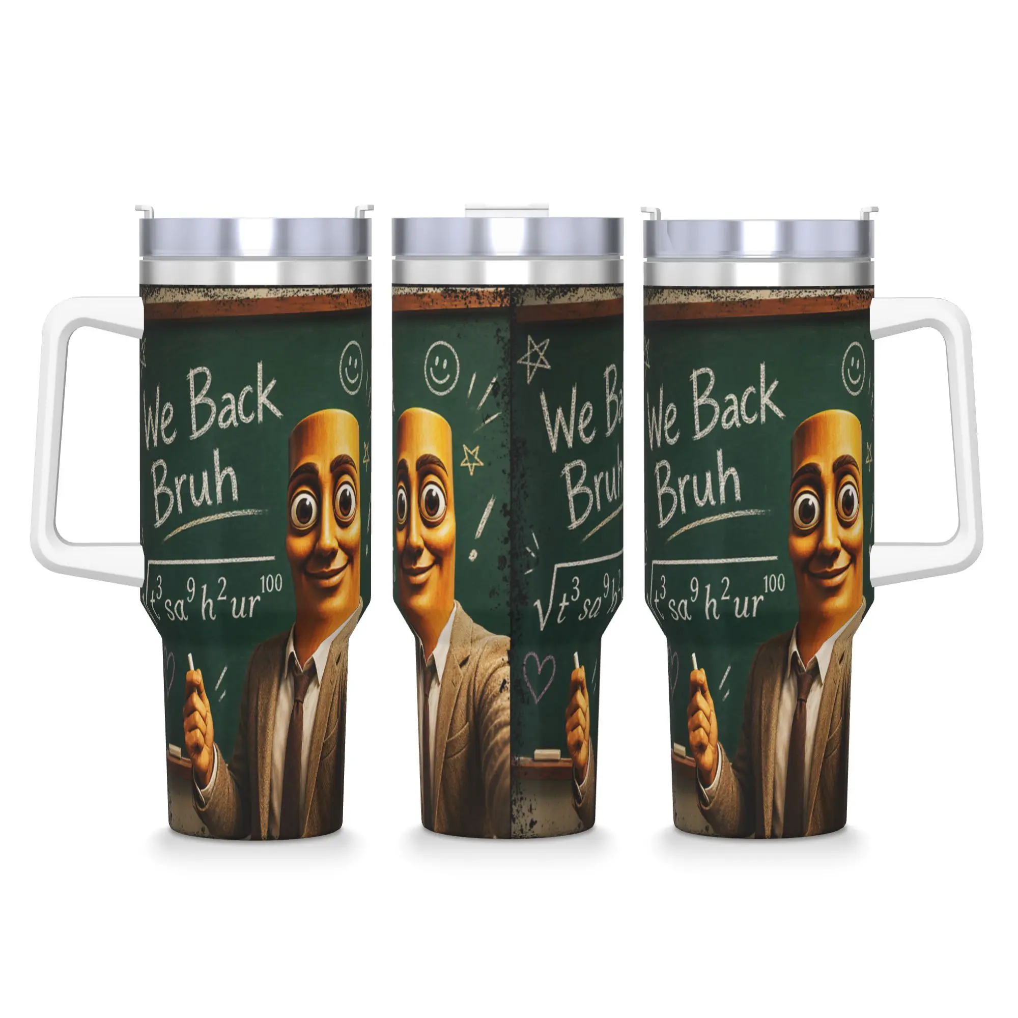 Stainless Steel Tumbler Teacher Tung Tung Sahur Back to School Funny Brainrot Meme Thermal Mug Cold Drink Mugs Cup Water Bottle