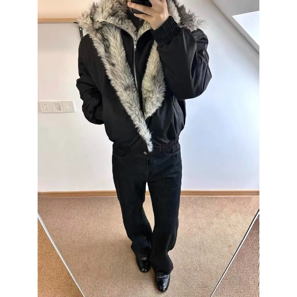 

Men's Thiened Fce Lined Cotton Jaet Autumn Winter Large Size 250 Pou eep's Wool Cotton Coat Couple's Outerwear