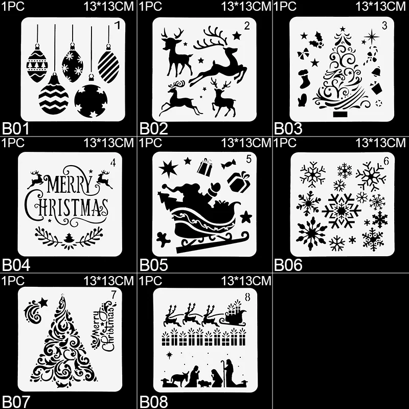 Merry Christmas Stencils Snowman Santa Claus Pattern Graffiti Drawing Tool Spray Painting Template DIY Window Scrapbooking Decor