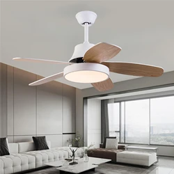 Modern Five Wooden Blades Simple Ceiling Fan with light  Timer Silent 6 Speed Inverter Motor and Remote Control Ceiling Fan