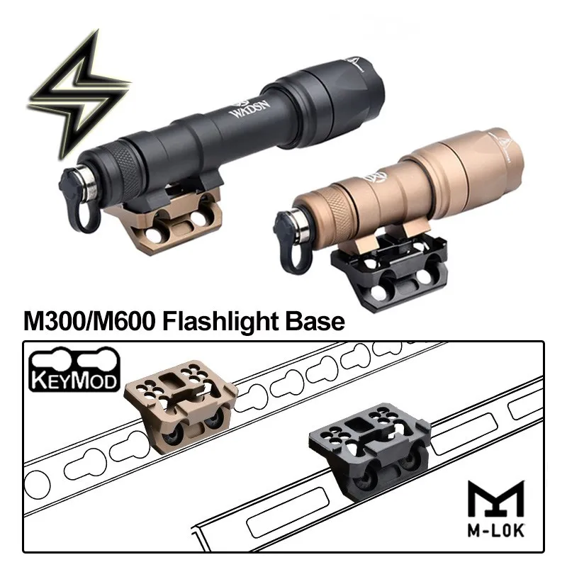 Airsoft Surefir M300 M600 Weapon Scout Lights Base SF M600 Flashlight Offset 45 Degree Mount Accessories For MLOK Keymod Rail