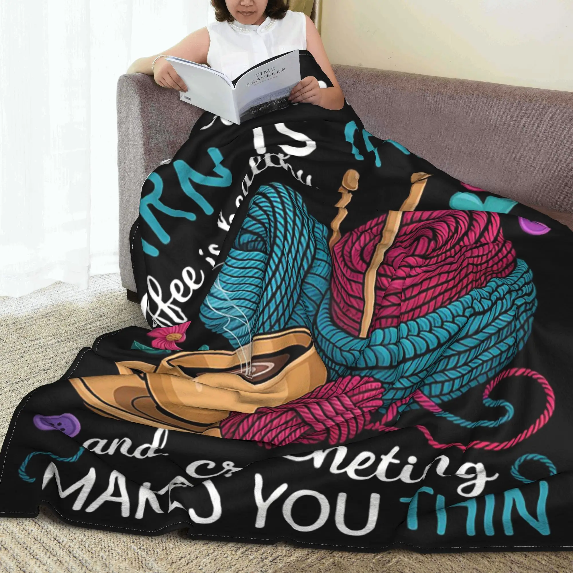 In My Dream World Yarn Is Free Coffee Is Healthy And Crochet Blankets Super Soft Flannel  Throw Blanket for Home Bedroom Travel