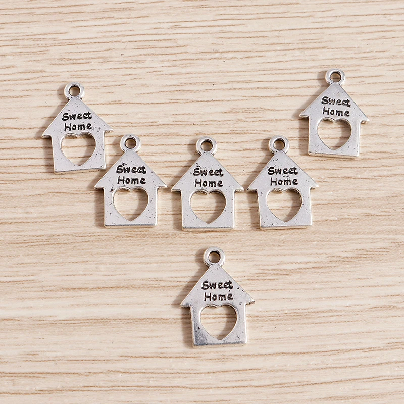 Tusember 50 Stück 12*17mm Legierung Herzanhänger „Sweet Home“ für Halsketten, Ohrringe, Damen, Mädchen, Mode-Schmuckherstellung, DIY – Detail 3