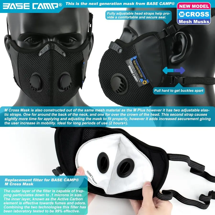 CAMP M Cross Dust Mask, Reusable Breathable Comfortable Safety Face Mask for Work with Extra 6 Activated Carbon Filters