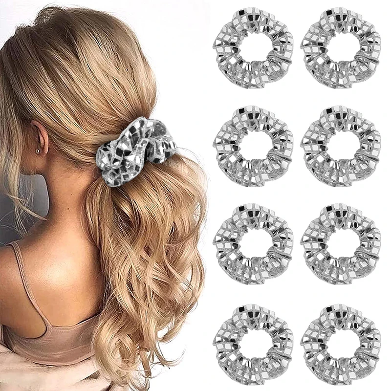 1/6pcs Disco Ball Sequin Hair Tie Silver Hair Band for 80s 90s Birthday Wedding Bridal Shower Decoration Bachelorette Party Gift