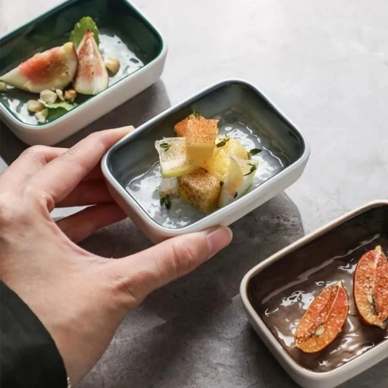 Stone-patterned Rectangular Flavor Plate Household Barbecue Seasoning Disc Creative Snack Plate Dipping Sauce Vinegar Small Disc