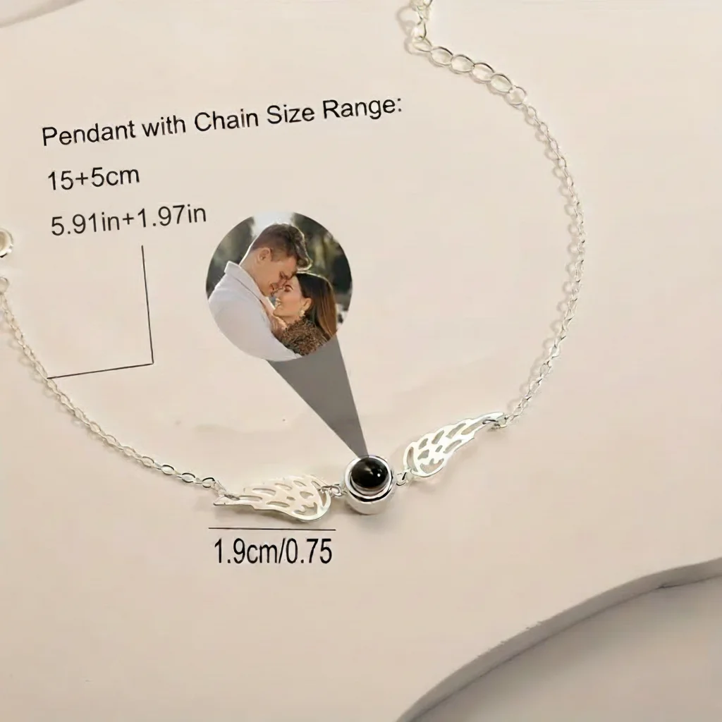 Custom Photo Bracelet Angel Wings Projection Bracelet Stainless Steel Minimalist Jewelry Bereavement Memorial Gift view 4