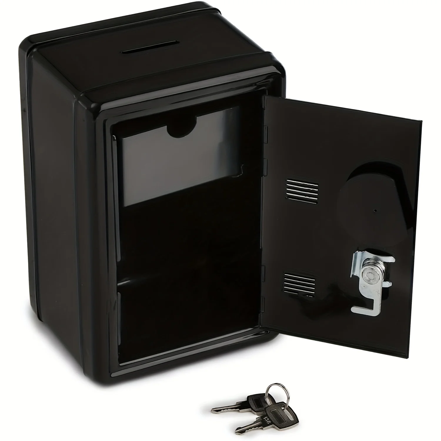 Children's money box, iron cash storage box with key and combination lock, small money box with removable drawer