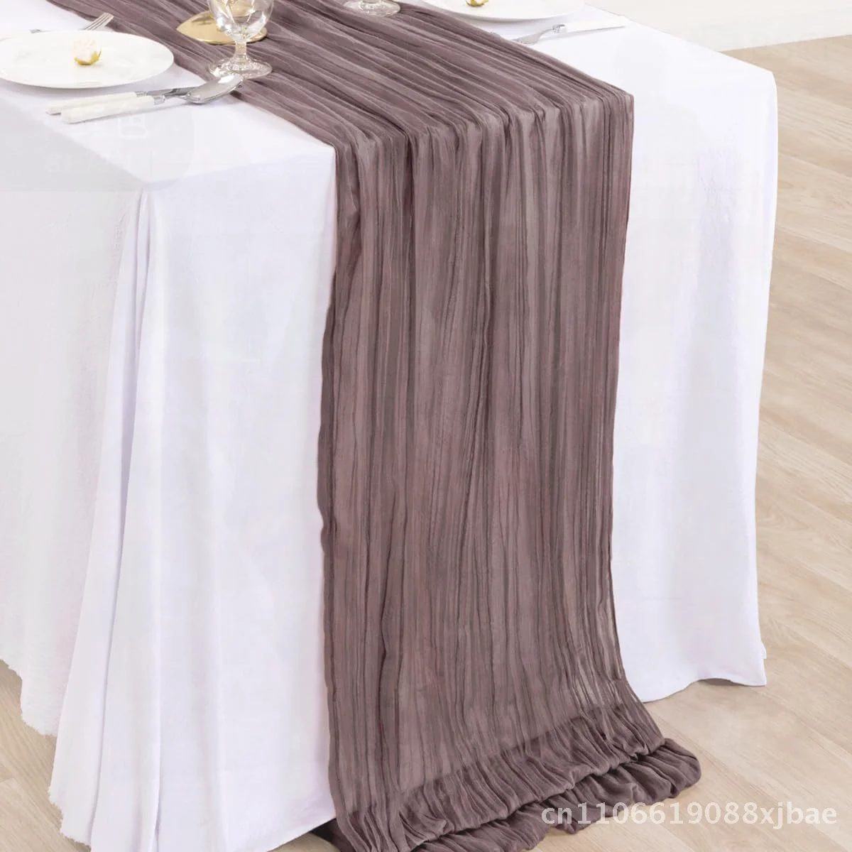 

Pleated Transparent Tablecloth Cheese Table Runner Light Blue Coral Peach Wedding Thanksgiving Christmas Baby Shower Bride