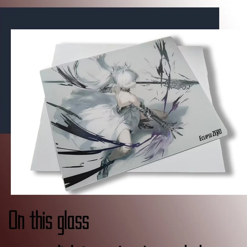 Eclipse Zero Anime White Hair Spear Girl Glass Mouse Pad Gaming Pad Smooth Waterproof Desk Tempered Multiple Large Size Optional