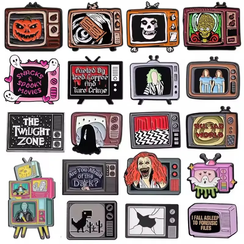

Halloween Horror Television Enamel Pins Punk Gothic Scary Movies Character Metal Brooches Lapel Badge Jewelry Gifts For Friends