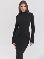 Articat Elegant Long Sleeve Elastic Tight Party Evening Dress Women 2025 Autumn/Winter Fashion Vestidos New Slim Female Clothing