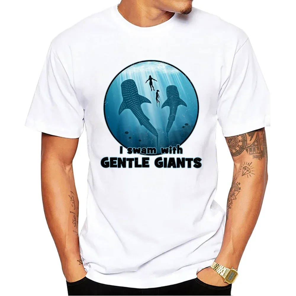 O-Neck Clothing Short Sleeve Male Casual Streetwear Vintage Swim with Giants Tops Whale Shark Diver Print Men' T-Shirt Summer