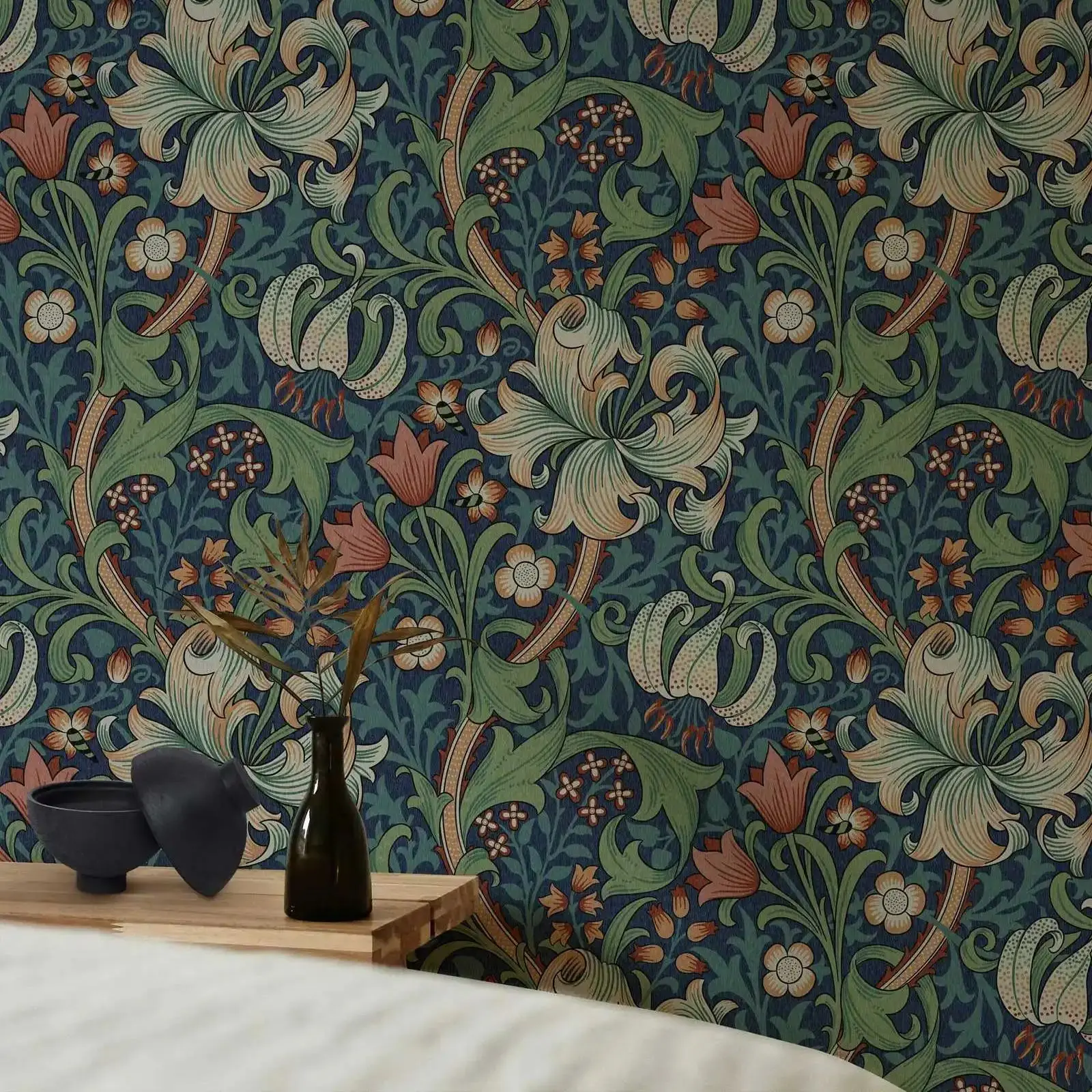 

Обои William Morris Lily, винтажные обои с цветочным рисунком для украшения дома, самоклеящаяся или традиционная настенная роспись без наклеивания