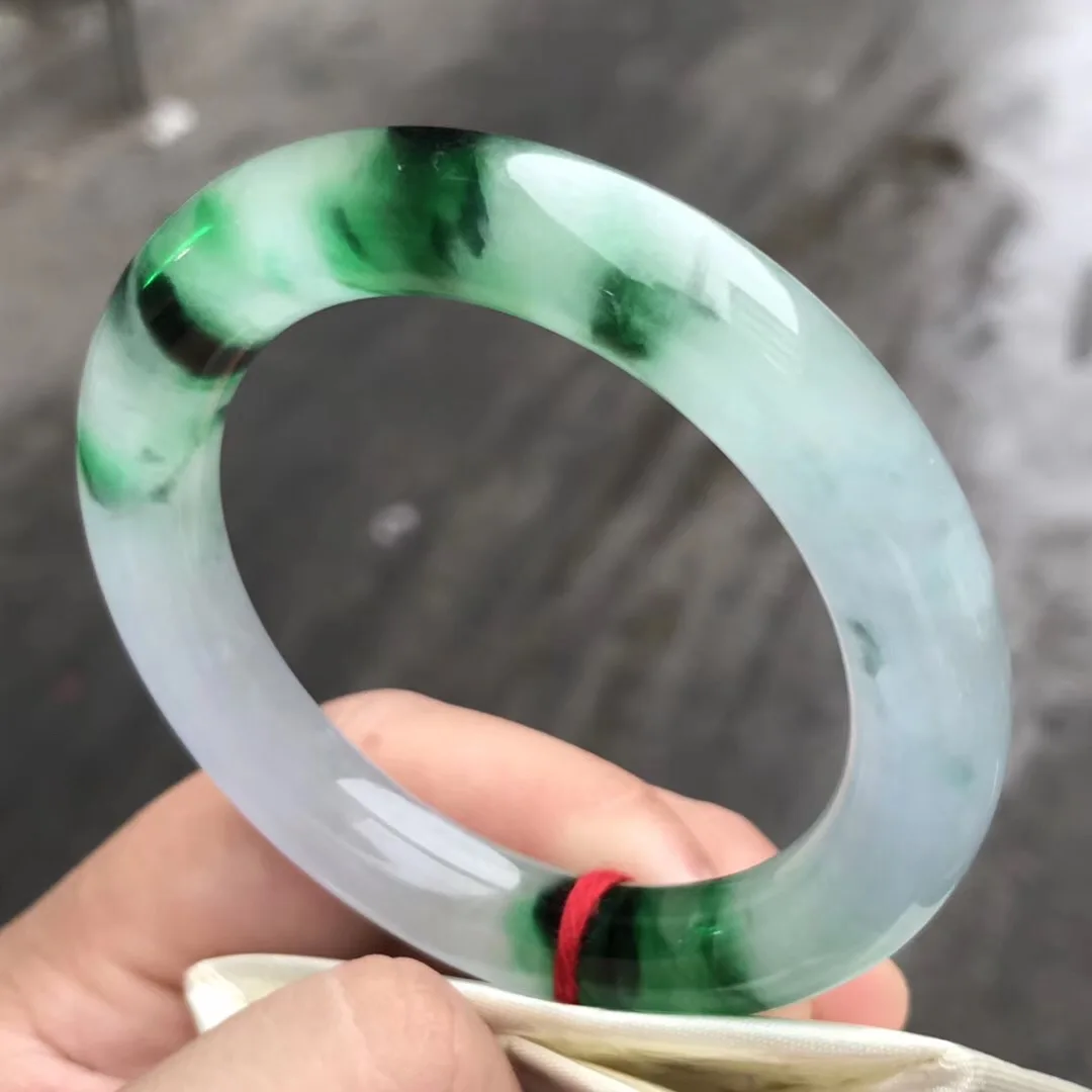 NEW Jade Jewelry Bangle Original Ecological Pattern Pure Natural Ice Kind 5A Class Green Flower Transparent Bracelet Accessories