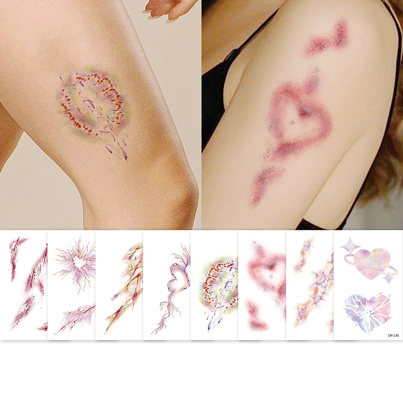 

2Pcs Halloween Cosplay Tattoo Sticker Heart Bruise Fake Tattoo For Woman Man Arm Ankle Scar Congestion Temporary Tattoo Sticker