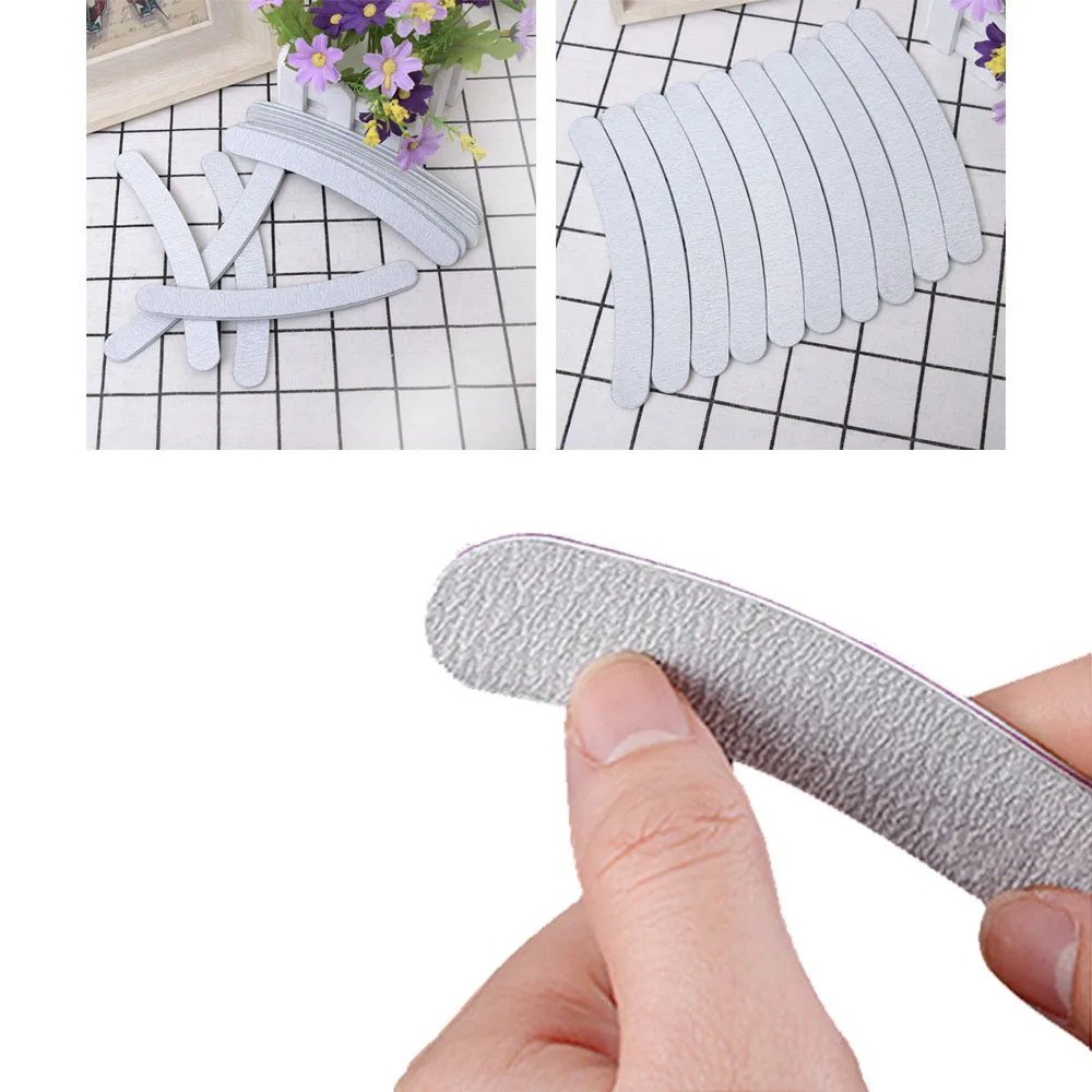 10/50pc zweiseitige Sandpapier Nagel feile 100/180 Grey Curve Schmirgel brett Trimmer Maniküre Puffer für Maniküre Salon Nagel versorgung