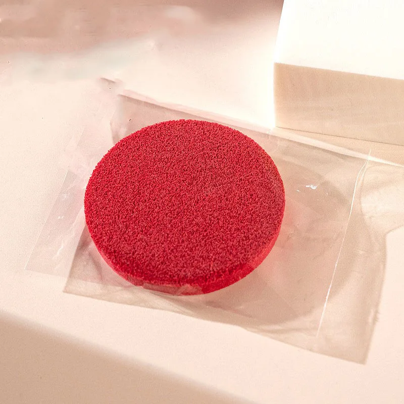 1pc Red Natural Wood Pulp Sponge Cellulose Compress Cosmetic Puff Facial Washing Sponge Face Care Cleansing Makeup Remover Tool