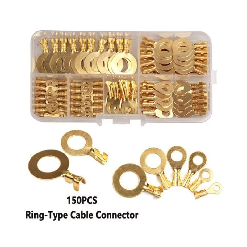 150pcs/set Round Terminal Block DJ431 O-type Lugs Terminals Cold-Pressed Connector Copper Tab Wiring Nose Combination Set