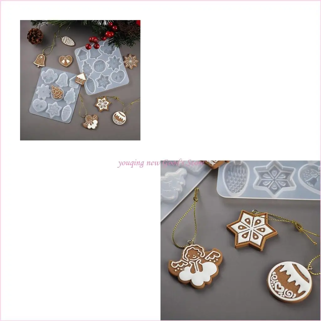 

57QA Christmas Tree Snowflake Elk Pendant Mold Keychain Christmas Ornament Resin Mold