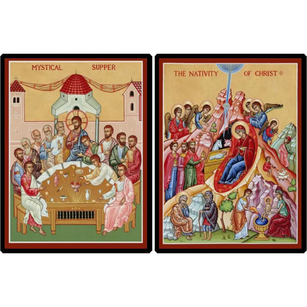 Orthodox Nativity of Christ Icon Christmas Birth of Jesus Canvas Print Byzantine Wall Art for Church Altar Christmas Gift  