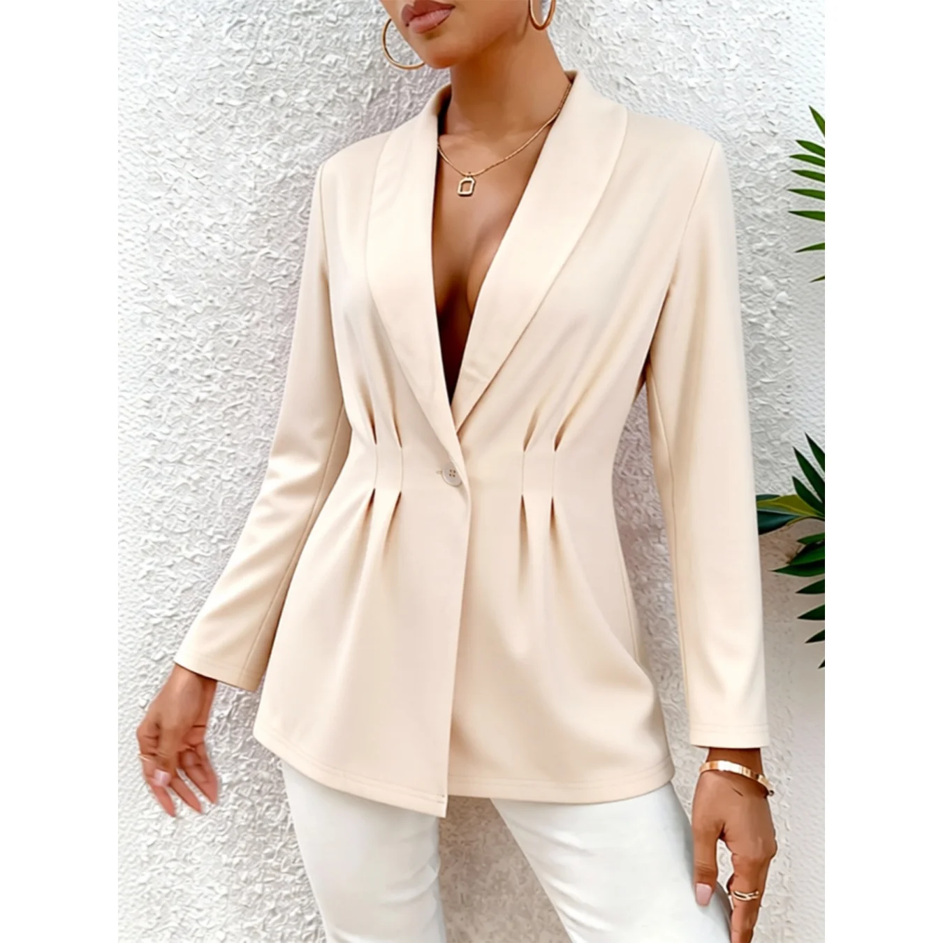 

Women's Autumn New Solid-color Blazer Elegant Stylish Single-button Peak Lapel Waist Design Office Commuting Casual Outfits