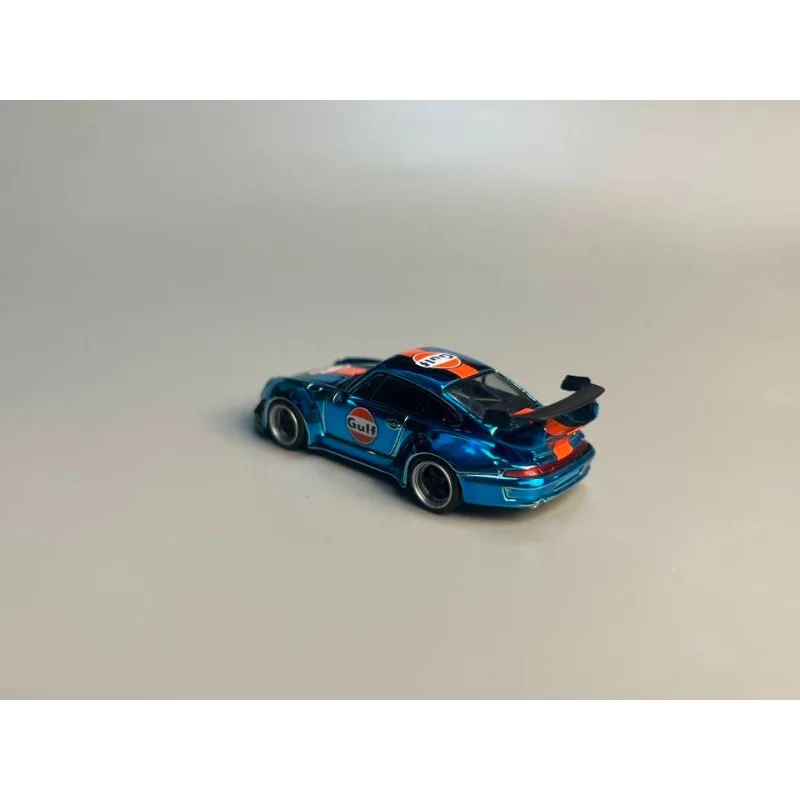 Flame 1:64 Porsche RWB 993 & 964 Chrome bleu livrée du golfe acrylique boîte d'affichage alliage voiture modèle Collection ornement cadeau jouets