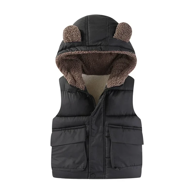 Children's Vest Baby Girls Winter Coat Boys Cartoon Hooded Warm Outerwear 2024 Autumn Kids Jackets Casual Zipper Waistcoats 2-7Y