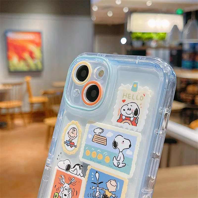 Anime Cartoon Snoopyies Charlies With Invisible Bracket Phone Case For iPhone 14 13 12 11 Pro Max 14 Pro Anti-drop Soft Cover