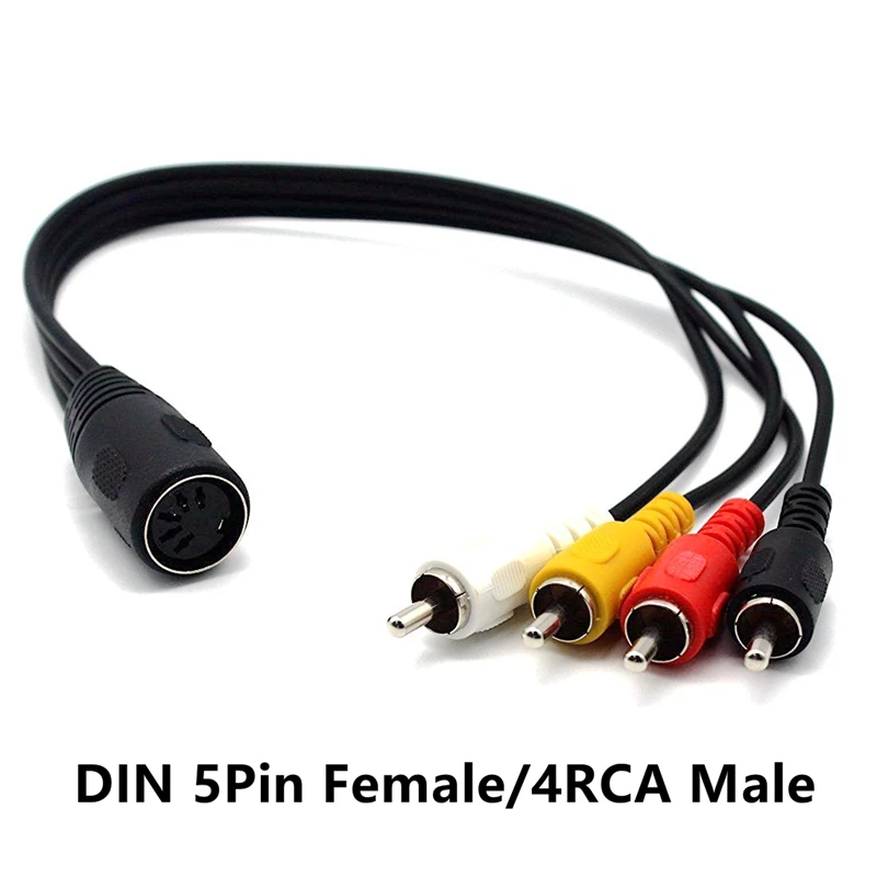 1FT DIN MIDI 5 Pin męski na 4 x kabel żeński RCA MIDI DIN 5 Pin męski wtyk Din na 4 x RCA Phono wtyk żeński kabel Audio 0.3m/30cm