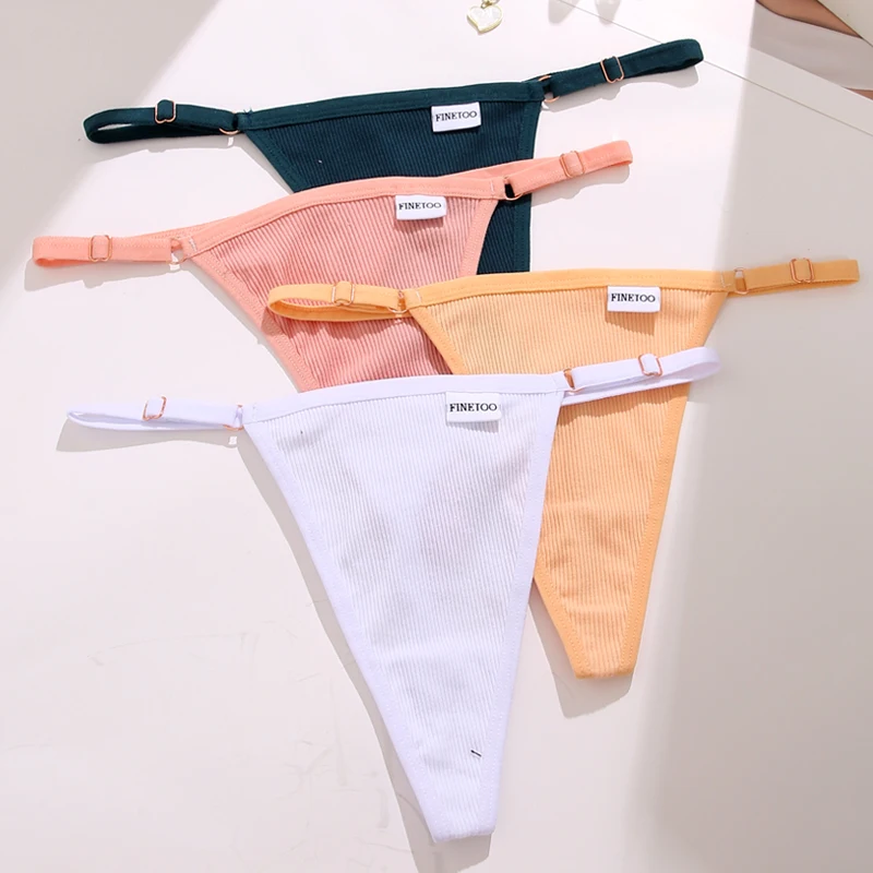 4PCS/Set Cotton Pantys FINETOO Seamless Women\'s Panties Adjustable Waist Thongs Women Sexy G-string Solid Color Women Lingerie