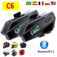 1/2PC C6 Motorcycle Helmet Bluetooth Intercom Headset AI Distance Led Lighting FM Voice CVC Noise Reduction IPX6 Waterproof