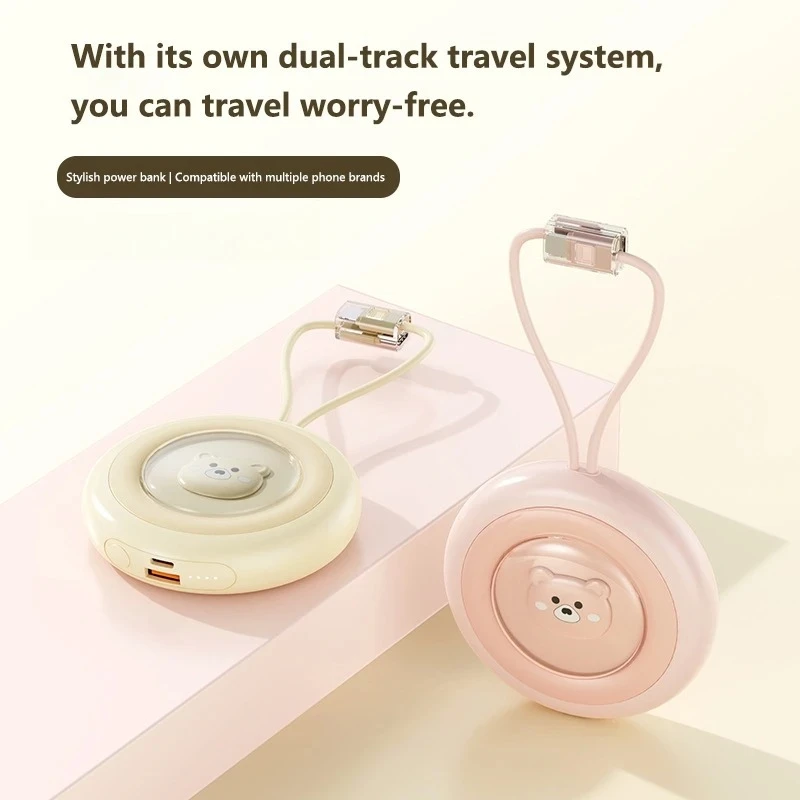 

Мини-Power Bank 50000 мАч, портативный мобильный аккумулятор большой емкости, встроенный зарядный кабель, ремешок для iPhone, Samsung, Xiaomi