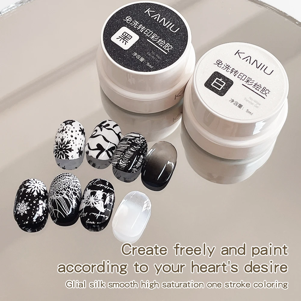 Kaniu 5ml Nail Transfer Painting Gel Black White Stamping Gel Polish No-Wipe Nail Painting Art Gel For Floral Pattern Stamping