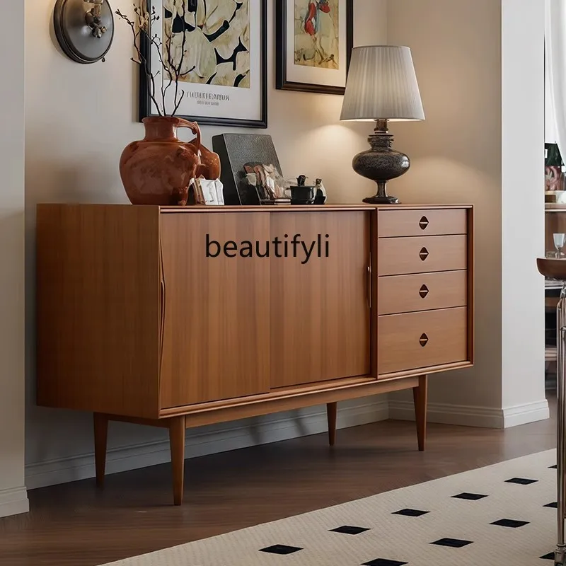 

medieval solid wood dining side cabinet, retro coffee storage, simple tea, bedroom decoration against the wall, entrance cabinet