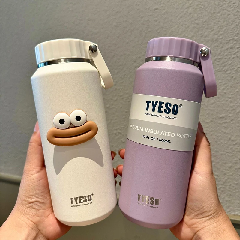 TYESO Vacuum Insulated Bottle Outdoor Sports Thermal Kettle Portable Handle 304 Stainless Steel Hot and Cold Drinking Water Cup