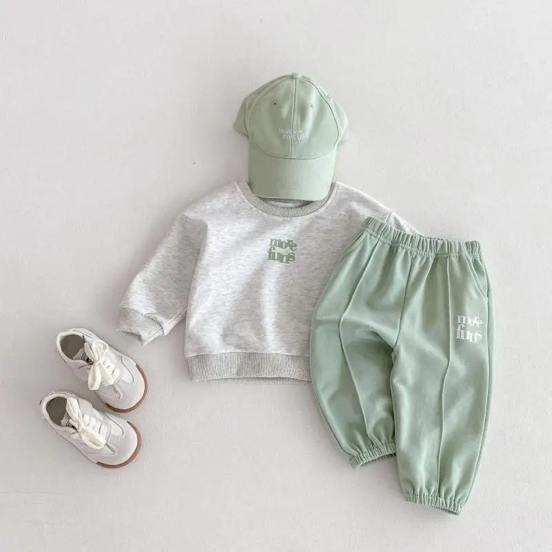2025 Spring New Baby Long Sleeve Clothes Set Boys Girls Letter Sweatshirt + Pants 2pcs Suit Infant Toddler Casual Sports Outfits