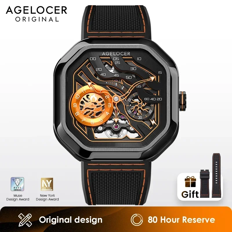 AGELOCER Men's Volcano Watch Original Luxurious Skeleton Design Automatic Mechanical Watch for Fashionable Gifting